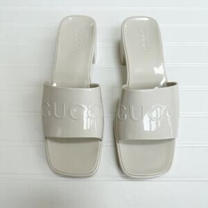 Gucci Rubber Logo Sandals Plastique White PVC Glossy Mule Platform Slide 41
